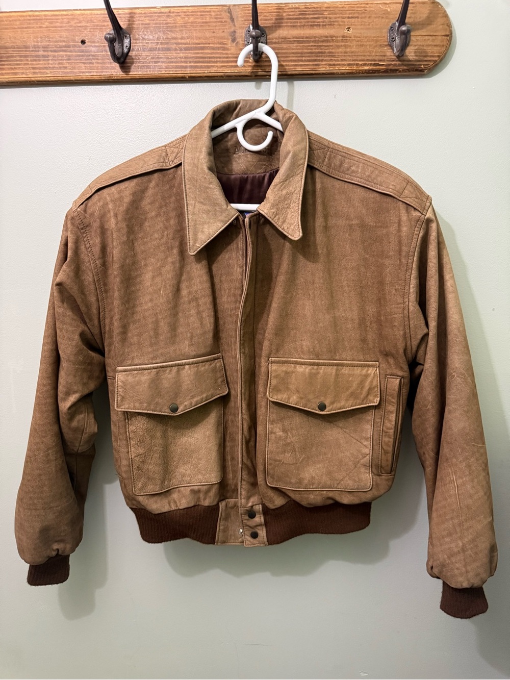 Brown Bomber Jacket with Front Flap Pockets